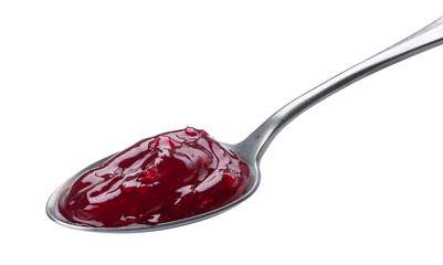 Wall Mural - Spoon of red jam isolated on white background