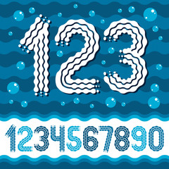 Poster - Vector funky, ornate numbers collection. Rounded bold numerals from 0 to 9 can be used in retro, disco, pop poster design. Created using waves, flowing lines.