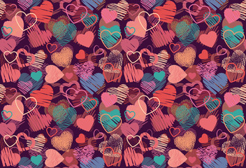 Seamless background of hand drawn stylized hearts