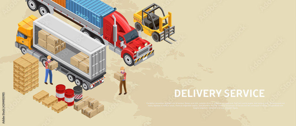 Modern vector isometric design of delivery service web banner with ...
