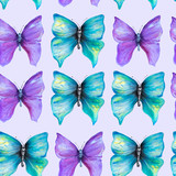 Fototapeta Motyle - Seamless pattern with violet and blu butterflys