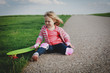 crying little girl fall off from skateboard, injury