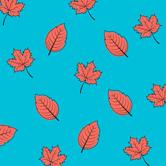Wall Mural - autumn leaves in coral color. seamless pattern background.
