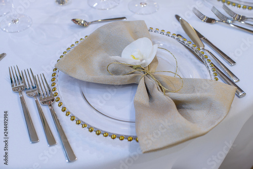 Fine Dining Table Setting Featuring Transpa Plates Beige Fine Dining Table Setting Featuring