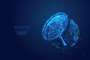 Aufkleber - Earth and Magnifying low poly blue