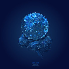 Poster - Earth and brain low poly blue