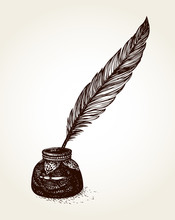 Vector Freehand Drawing Of Ancient Pen And Inkwell