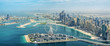 Panoramic aerial view of Dubai Marina skyline with Dubai Eye ferris wheel, United Arab Emirates