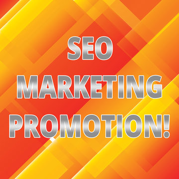Word writing text Seo Marketing Promotion. Business concept for improve content and increase exposure of a website Slanting and Overlapping Color of Rectangular Geometric Shapes photo
