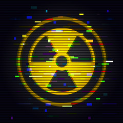 Poster - radiation glitch sign. danger toxic symbol in computer style effect. vector design