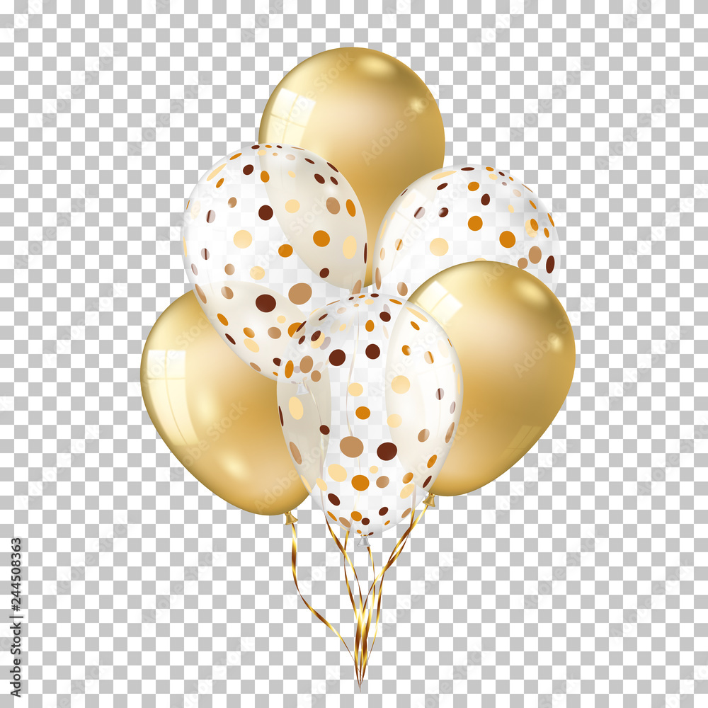 White with gold balloons isolated on transparent background Stock ...