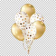 White with gold balloons isolated on transparent background