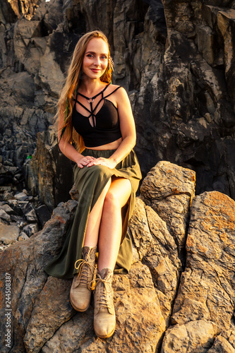 Full Length Portrait Young And Beautiful Long Haired Woman In A