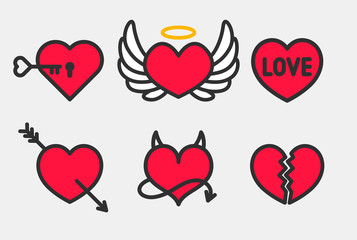 Aufkleber - Vector set with stylized hearts. Original symbols for your design.