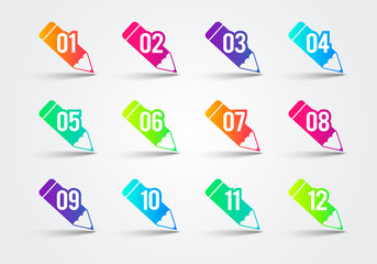 Poster - vector illustration number bullet point colorful pencil silhouette 1 to 12