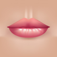 Wall Mural - Realistic 3d Detailed Female Sexy Lips on Face. Vector