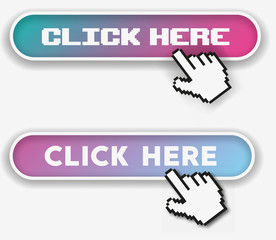 Aufkleber - Click Here flat button set. Click here button with hand pointer clicking