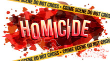 The Word Homicide. Yellow Tape Crime Scene Do Not Cross Text. Vector Creative Illustration.
