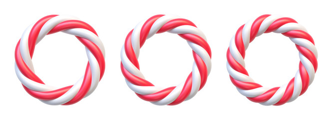 Wall Mural - Set of candy cane circle frames. Swirl hard candy round borders with copy space