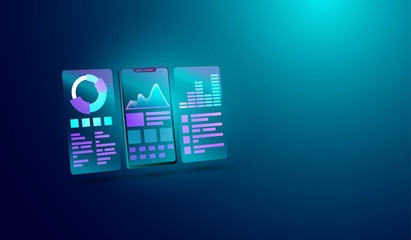 Fototapete - Data analysis concept on smartphone screen, diagram of data, financial analysis and management. Vector