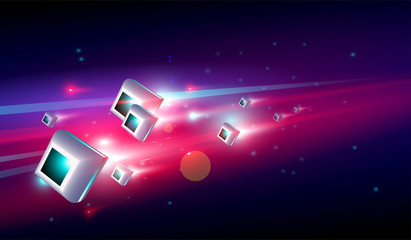 Poster - big data center with 3d glow box high speed system concept. vector