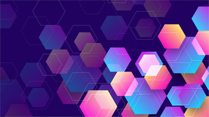 Poster - geometric abstract hexagon background with blue, purple, pink and orange. eps10 vector background.