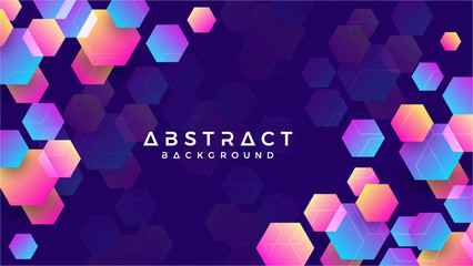 Poster - Geometric abstract hexagon background with blue, purple, pink and orange. Eps10 vector background.
