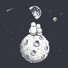 Wall Mural - astronauts looks to earth from planet