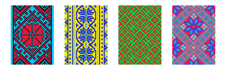 Aufkleber - Set of ethnic background in cross-stitch style.  Traditional ukrainian decor.
