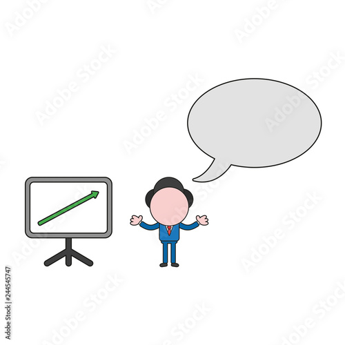 Vector Businessman Character With Blank Speech Bubble And Sales Chart Arrow Moving Up Color And Black Outlines Stock Vector Adobe Stock