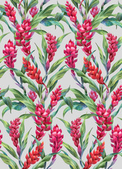 Floral composition of ginger flowers. Seamless background pattern version 5