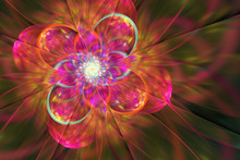 Abstract Exotic Crimson Flower. Close Up View. Fantasy Fractal Design. Psychedelic Digital Art. 3D Rendering.