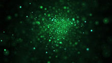 Abstract Blurred Green Lights. Fantasy Colorful Holiday Bokeh Background. Digital Fractal Art. 3d