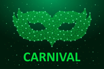 Aufkleber - Carnaval mask low poly in green color. Brazil carnival holiday banner for Mardi Gras with polygonal wireframe mesh. Vector illustration.