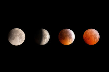 Wall Mural - lunar eclipse composite showing different phases through to blood moon, cornwall, uk