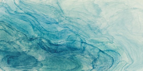 Poster - Abstract watercolor paint background by teal color blue and green with liquid fluid texture for background, banner