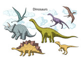 Fototapeta Dinusie - Prehistoric vector dino icon set.