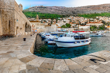 Wall Mural - Dubrovnik bay travel Croatia. / Seafront view at Dubrovnik coastline in Southern Croatia, popular travel destination.