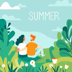 Aufkleber - Vector illustration in flat linear style - summer illustration