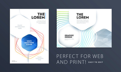 Wall Mural - Design of brochure smooth soft template. Creative abstract set, annual report, horizontal cover, flyer in A4 with colourful lines waves for branding, exhibition. Business vector presentation.
