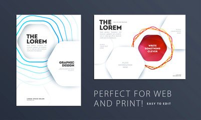 Wall Mural - Design of brochure smooth soft template. Creative abstract set, annual report, horizontal cover, flyer in A4 with colourful lines waves for branding, exhibition. Business vector presentation.