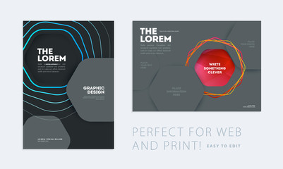 Wall Mural - Design of brochure smooth soft template. Creative abstract set, annual report, horizontal cover, flyer in A4 with colourful lines waves for branding, exhibition. Business vector presentation.