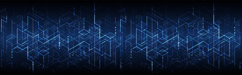 Wall Mural - Isometric big data flow processing concept, cloud database. Abstract technology background. Vector illustration