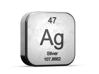 Fototapete - Silver element from the periodic table series. Metallic icon set 3D rendered on white background