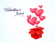 Happy Valentine's day, 3D hearts, greeting box on white background, vector