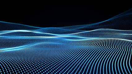 Poster - music abstract background blue. abstract polygonal low poly wave background with connecting dots and
