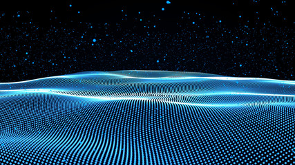 Poster - music abstract background blue. abstract polygonal low poly wave background with connecting dots and