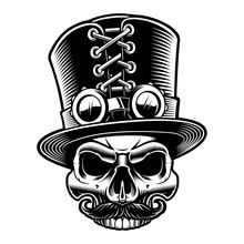 Vector Illustration Of A Steampunk Skull In Top Hat