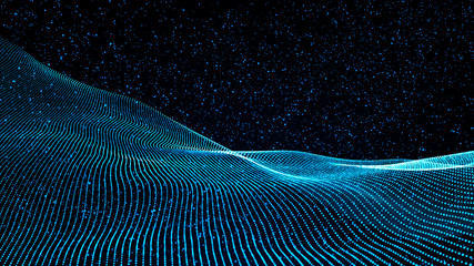 Poster - music abstract background blue. abstract polygonal low poly wave background with connecting dots and