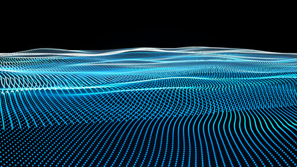 Poster - music abstract background blue. abstract polygonal low poly wave background with connecting dots and
